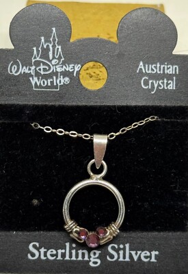 Walt Disney World Mickey Mouse necklace, sterling silver, purple Austrian cryst.-image