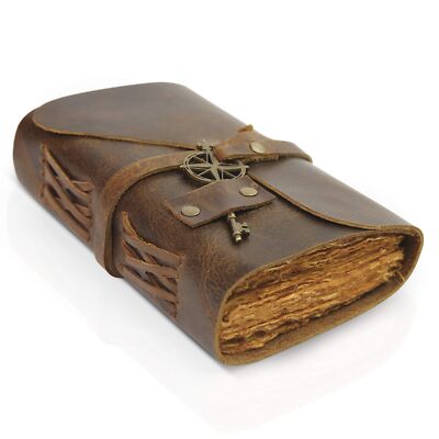 Vintage Leather Journal - Antique Handmade Leather Bound Journal with Old Fas...-image