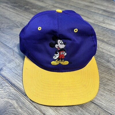 Vintage 90s Walt Disney World Mickey Mouse Hat Purple/Yellow Adjustable Cap OS-image