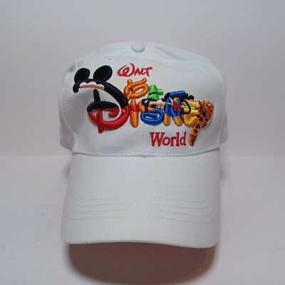 Vintage Walt Disney World Snapback Hat White Raised Embroidered Mickey Pooh Etc-image