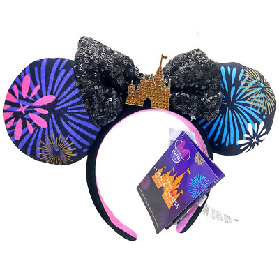 DisneyParks Black Sequin Bow Minnie Mouse Bow Fireworks Ears Headband Ears-image