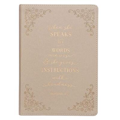 When She Speaks Proverbs 31 Woman Bible Verse Ivory Faux Leather - Gifts-image