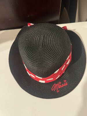 Disney Minnie Mouse Sun Hat Black W/ Red & White Polka Dot Bow Youth Size OSFM-image