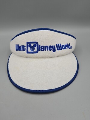 Vintage Walt Disney World Sun Visor/Hat - 80's - One Size White Blue Cap Hat-image