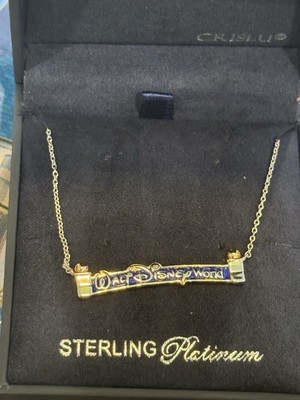 Walt Disney World Crislu Entrance Sign Marquee Necklace Sterling Platinum New-image