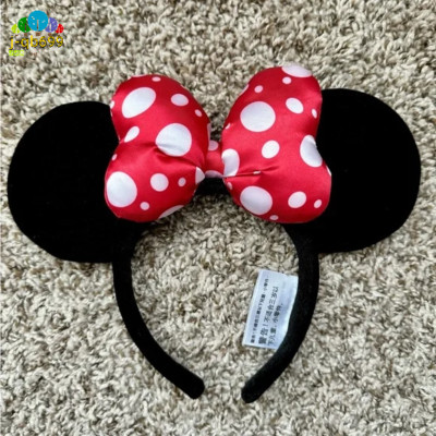 Disney Parks Minnie Mouse Plush Ears Headband Classic Red & White Polka dot Bow-image