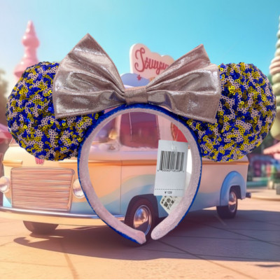 Disney- Headband Disneyland Resorts Minnie Mouse Blue Pink Sequin Ears Lady Park-image