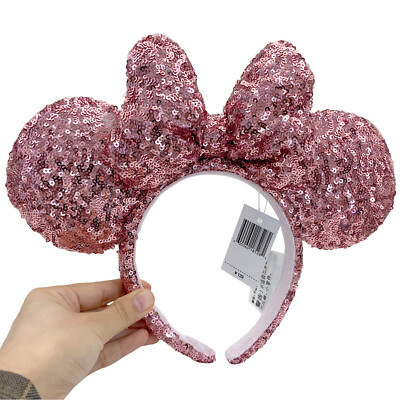 Disney^Parks Anniversary Minnie Mouse Bow Pink Sequins Ears Headband Ears-image