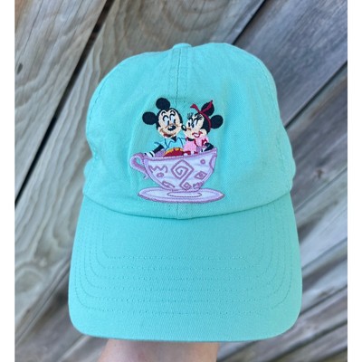 Disneyland Adult Hat Pastel Green Mickey Minnie Teacup Embroidered Cap EUC-image