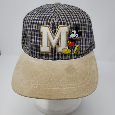 Vintage Walt Disney World Mickey Mouse M Logo Patch Hat Plaid Strapback Grandpa-image