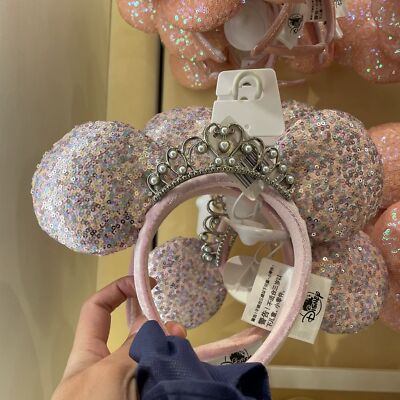 DisneyParks Pink Ears Peach Princess Crown 2022 Minnie Mouse Headband-image
