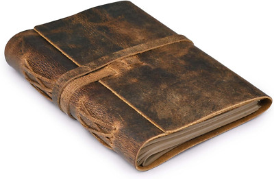 Genuine Leather Bound Journal Writing Notebook for Men Women - Daily Writing Not-image