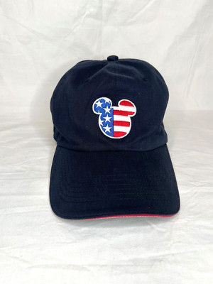 Vintage Mickey Mouse Hat Walt Disney World USA Flag Logo Strapback Navy Blue-image