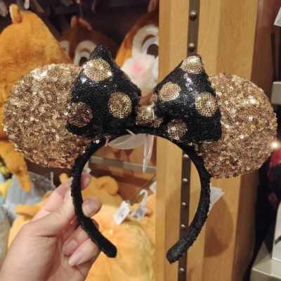 Disney Parks Minnie Mickey Mouse Ears Sequin Gold Black Polka Dot Headband-image