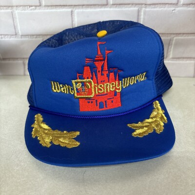 Vintage 80s Walt Disney World Gold Leaf Embroidered Trucker Snapback Hat Cap WDW-image