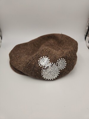 Womens Walt Disney World Brown Tweed Newsboy Cap Hat with Sequin Mickey Mouse-image