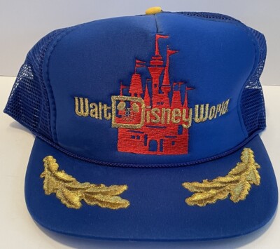VINTAGE Walt Disney World Hat Cap Snap Back Blue Trucker Mesh Florida 80s Adult-image