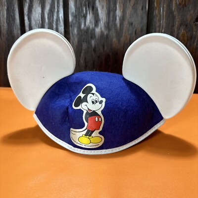 Vintage Mickey Mouse Ears Hat Cap Walt Disney World Disneyland 80s Blue White-image