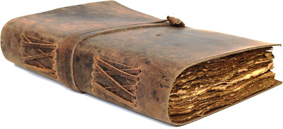 Vintage Leather Journal, Antique Handmade Bound Book (10 X 7 Inch, Vintage Brown-image