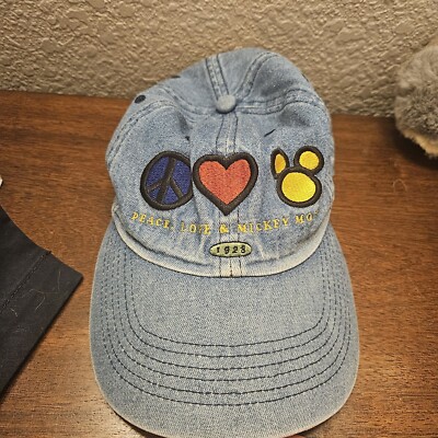 Vintage Walt Disney World Disney Peace Love Mickey Mouse Adult Denim Hat Cap-image