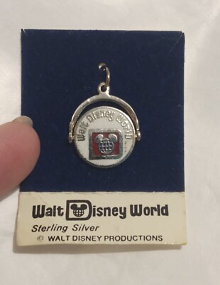 Vintage WALT DISNEY WORLD Sterling Silver & ENAMEL SPINNER Charm NEW ON CARD-image