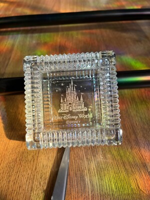 Vintage Engraved Glass Disney World  Trinket box Etched Walt Disney World 2pc-image
