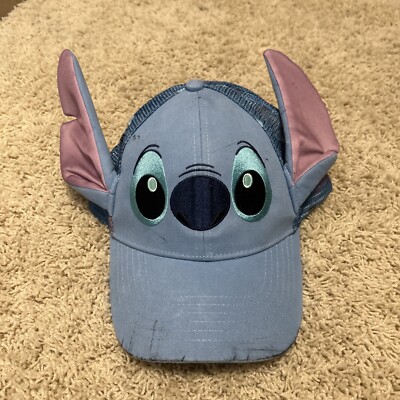 Disney Parks LILO And Stitch Snap Back Baseball Cap Hat Blue Face Ears Adult-image