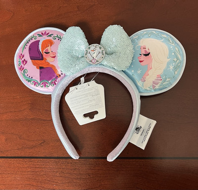 Disney Parks Frozen 10th Anniversary Olaf Anna Elsa Sequins Bow Ears Headband-image