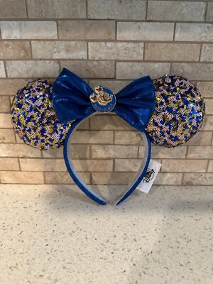 Disney Parks WDW 2021 Annual Passholder Blue Sequined Minnie Mouse Bow Ears 120-image