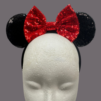 Disney Parks  WDW Minnie Mouse Shiny Red Bow sequin headband Ears No Tag-image