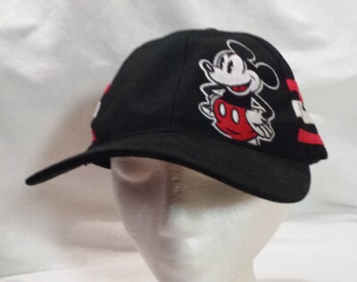 Mickey Mouse Embroidered Black Racing Stripes Baseball Hat Sz Adult Adjustable-image