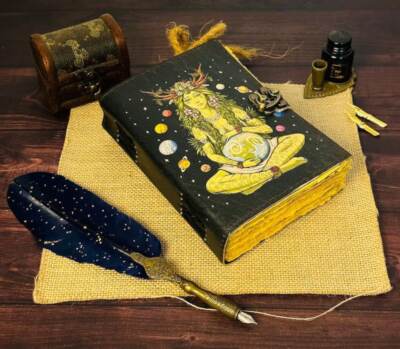 Handmade Leather Journal Mother Earth Spell Book Vintage Diary Book of Shadows-image