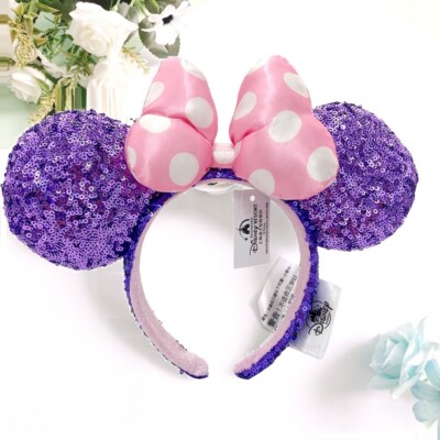 Disneyland Headband Disney Parks Purple Sequin Ears Minnie Pink Polka Dot-image