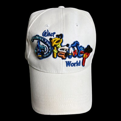 Walt Disney World White Strapback Hat Embroidered Chunky Logo Mikey Stitch Goofy-image