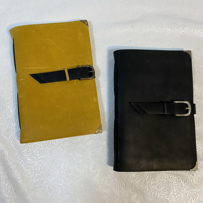 Lot 2 Leather Bound Sketch Journals Buckle Closure 6x9 40 Pgs Blank Card Stock-image
