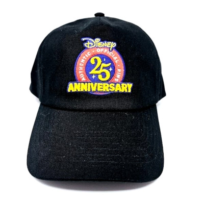 Disney Parks 25th Anniversary Pin Trading Baseball Hat Black Adjustable Cap New-image
