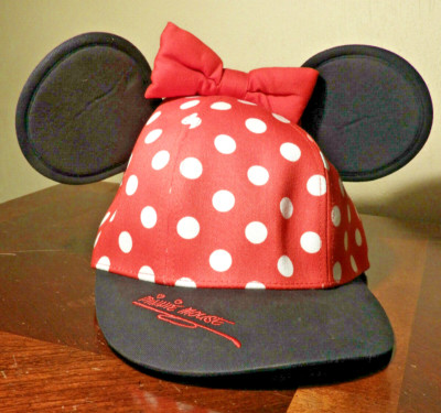 Minnie Mouse Polka Dot Baseball Cap Hat Ears Disneyland Disney Parks Black Red-image