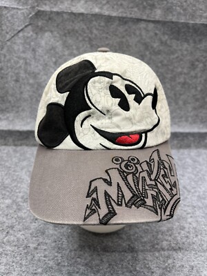Walt Disney World Mickey Mouse Hat Cap Strap Back Adult White Cotton Graffiti-image