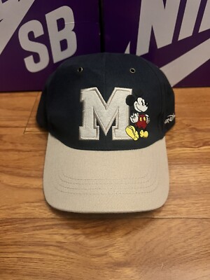 Vintage Walt Disney World Mickey Mouse Big M Strapback Dad Hat Cap Two Tone -image