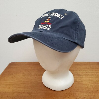 Vtg Walt Disney World Mickey Mouse Dark Blue Worn Faded Adjustable Hat Cap-image