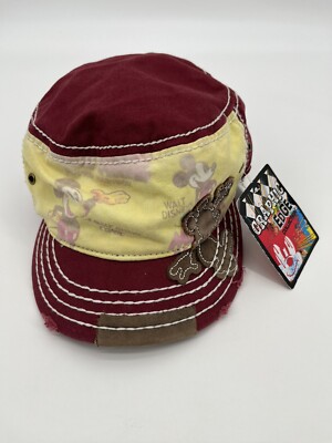 Walt Disney World Womens Distressed Mickey Mouse Cap Red Yellow Embroidered-image