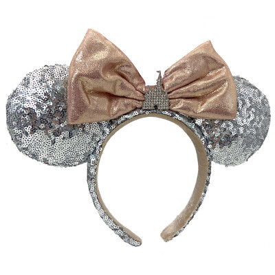 Disney~Park Mickey  Minnie Mouse Sequin Ears Castle Jewelry Bow Silver Headband-image