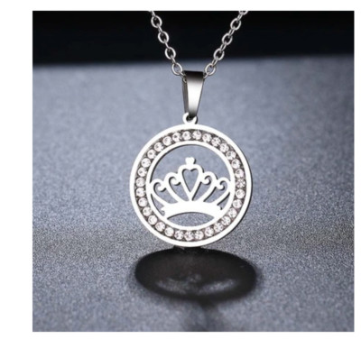 NEW SILVER PLATED PRINCESS CROWN NECKLACE JEWELRY WALT DISNEY WORLD QUEEN USA-image