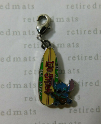 2002 Disney World Lilo & STITCH w/SURFBOARD PLAYING UKULELE Metal Bracelet Charm-image