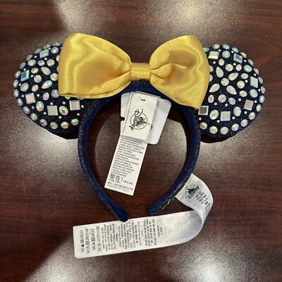 Disney Parks WDW 50th Anniversary Jeweled Ears Headband Blue W/ Gold Bow NWT-image