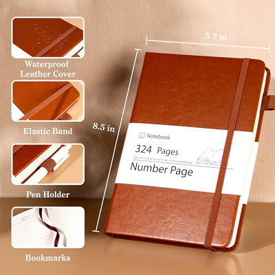 Lined Journal Notebook for Men Women 324 Pages Leather Bound Journals for Wri...-image