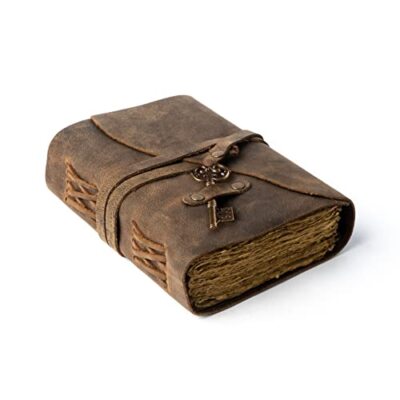 Vintage Leather Journal Lined Pages With Key Antique Handmade Deckle Edge Vintag-image