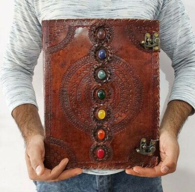 Handmade Extra Large Seven Stone Journal Notebook Chakra Embossed Journal gift-image
