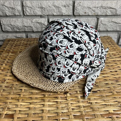 Vintage Walt Disney World Straw Hat Cloche Style Brim Mickey Mouse USA Made-image