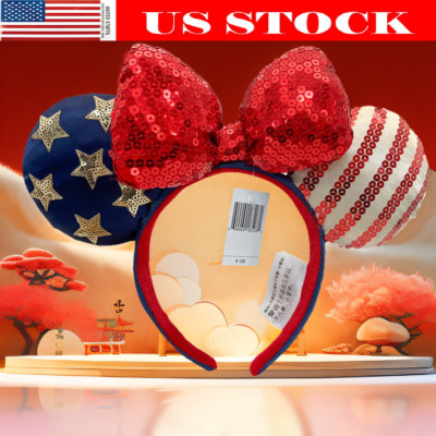 Stars Minnie Ears Bow Sequins Disney Parks American Flag Disneyland Headband US-image